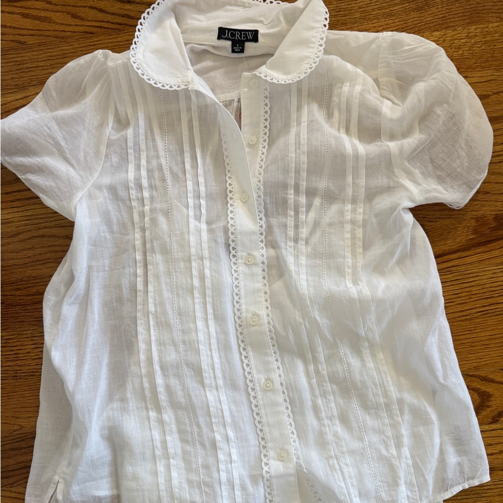 J. Crew White Lace-Trim Blouse